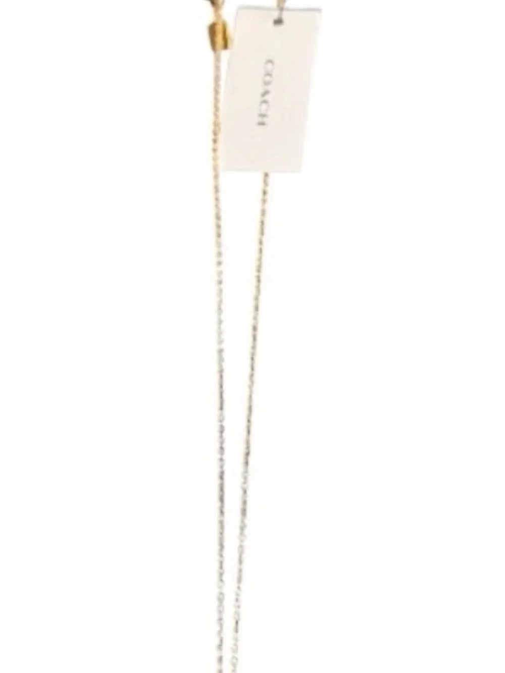 COACH Gold Tone Adjustable Chain Necklace Heart Engraved Monogram Pendant NWT